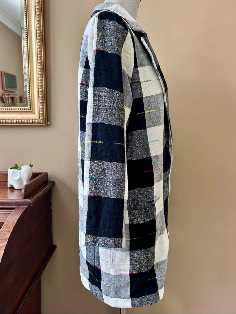 Anthropologie The Odells Cairo Plaid Blazer Jacket Black White Gingham Check L - Picture 6 of 16